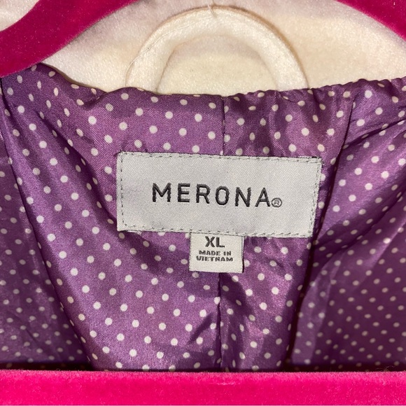 Merona White Coat Cream Purple Polka Dot Jacket Trench XL Extra Large Target - Picture 4 of 14